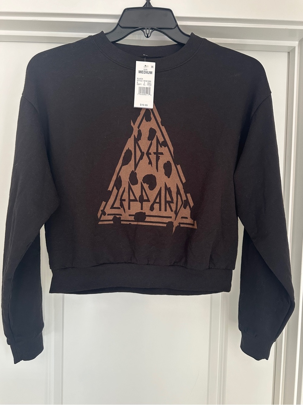 Def Leppard Cropped Black Sweater with Brown Graphic Logo - Medium